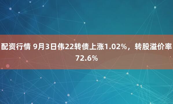 配资行情 9月3日伟22转债上涨1.02%，转股溢价率72.6%